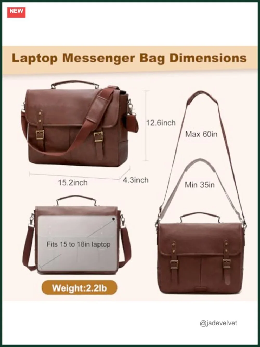 Vintage PU Leather Laptop Messenger Bag 15.6-17 inch Shoulder Satchel